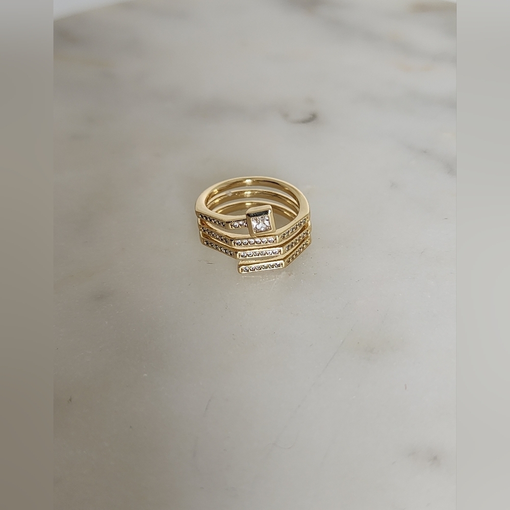 Stacked Ring with Crystal Accents Gold Plated Size #6 - Picture 5 of 6